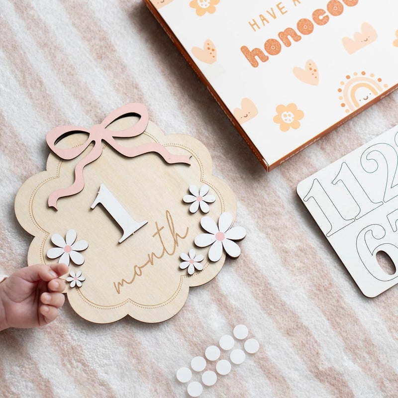 HONOCOOLS Store Baby Monthly Milestone Sign,1-12 Monthly Baby Milestone, Month Milestone Baby Girl, Baby Months Milestone, Newborn Photography Props Double-Sided (B12) - Image 5